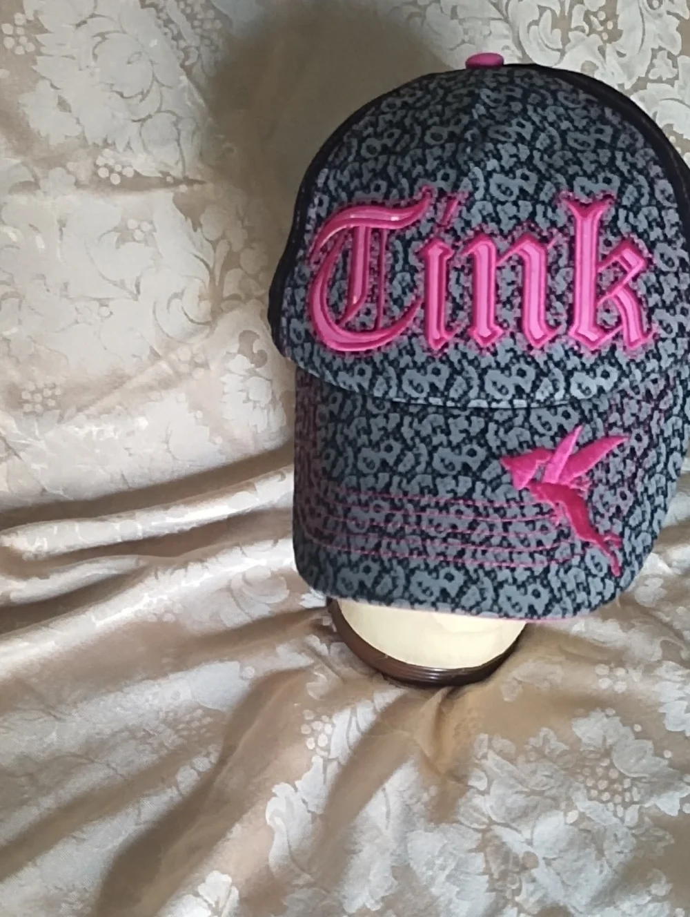 Disney Kids Cap with Pink 'Tink' Embroidery on Gray Pattern